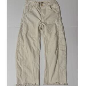 We the Free Barrel Leg Frayed Hem Jeans, Cream/Beige, Size 26